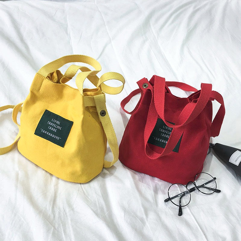Women's Bag 2017 Korean Style Fashionable New Arrival Canvas Bucket Small Bag Casual Fashionable Simple Shoulder Bag Women's Crossbody Bag