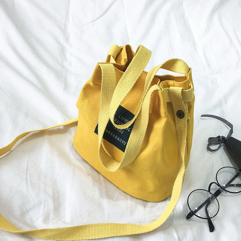 Women's Bag 2017 Korean Style Fashionable New Arrival Canvas Bucket Small Bag Casual Fashionable Simple Shoulder Bag Women's Crossbody Bag