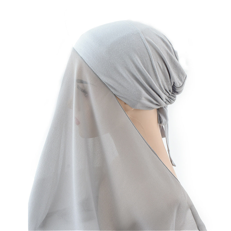 Rayon Adjustable Headscarf Hat, Chiffon Base Cap, Women's Thin Breathable Sweat-Absorbent Headscarf Scarf All-In-One Head Wrap