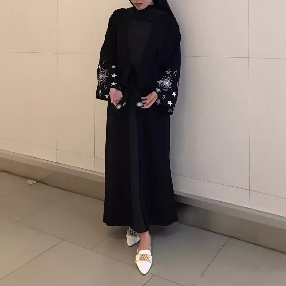 F427 Foreign Trade Cross-Border Dubai Arab Women's Embroidered Robe Fashionable Outerwear Abaya Robe in Stock