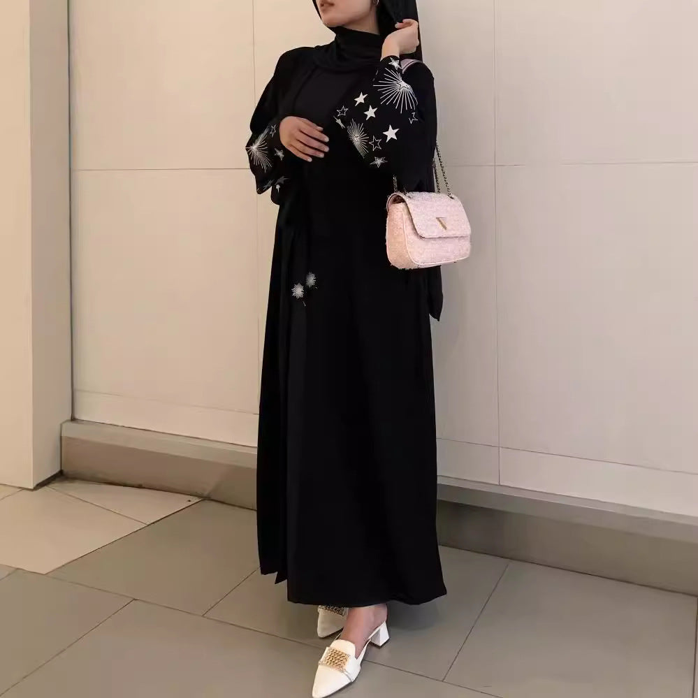 F427 Foreign Trade Cross-Border Dubai Arab Women's Embroidered Robe Fashionable Outerwear Abaya Robe in Stock