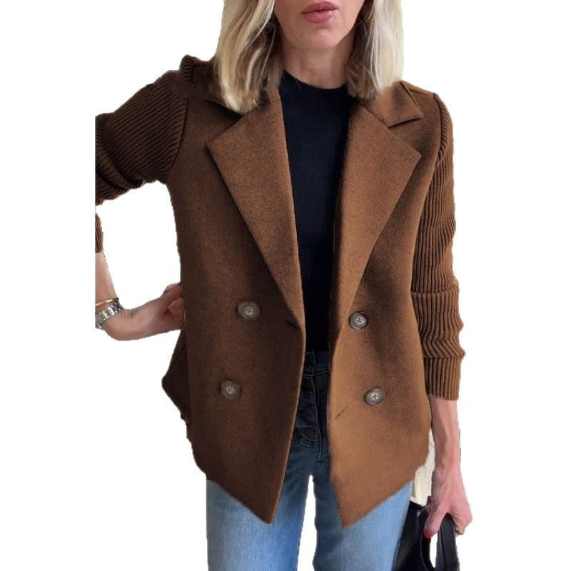 Amazon 2025 Spring New Cross-Border European and American Export Women's Fashion Elegant Woolen Splicing Jacket