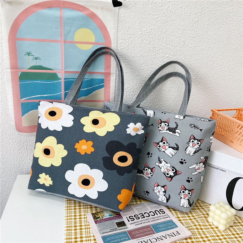 New Canvas Bag Large Capacity Shoulder Bag Women's Bag Printed Handbag Korean Style Tote Bag Literary Canvas Bag