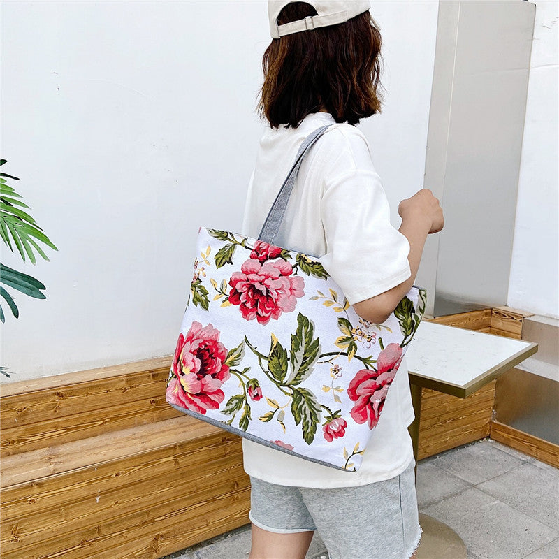 New Canvas Bag Large Capacity Shoulder Bag Women's Bag Printed Handbag Korean Style Tote Bag Literary Canvas Bag