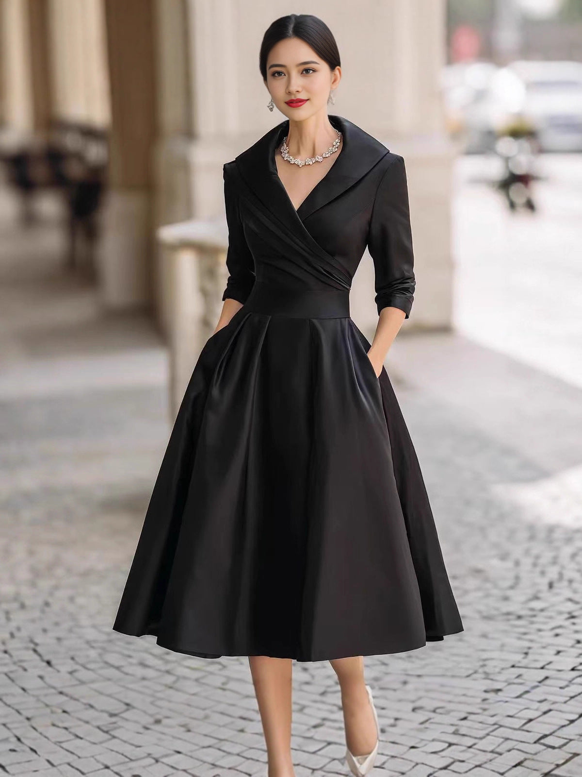 2025 New European and American Women's Clothing Amazon Xiyin Independent Website Elegant Formal Waist-Cinching Slimming Dress