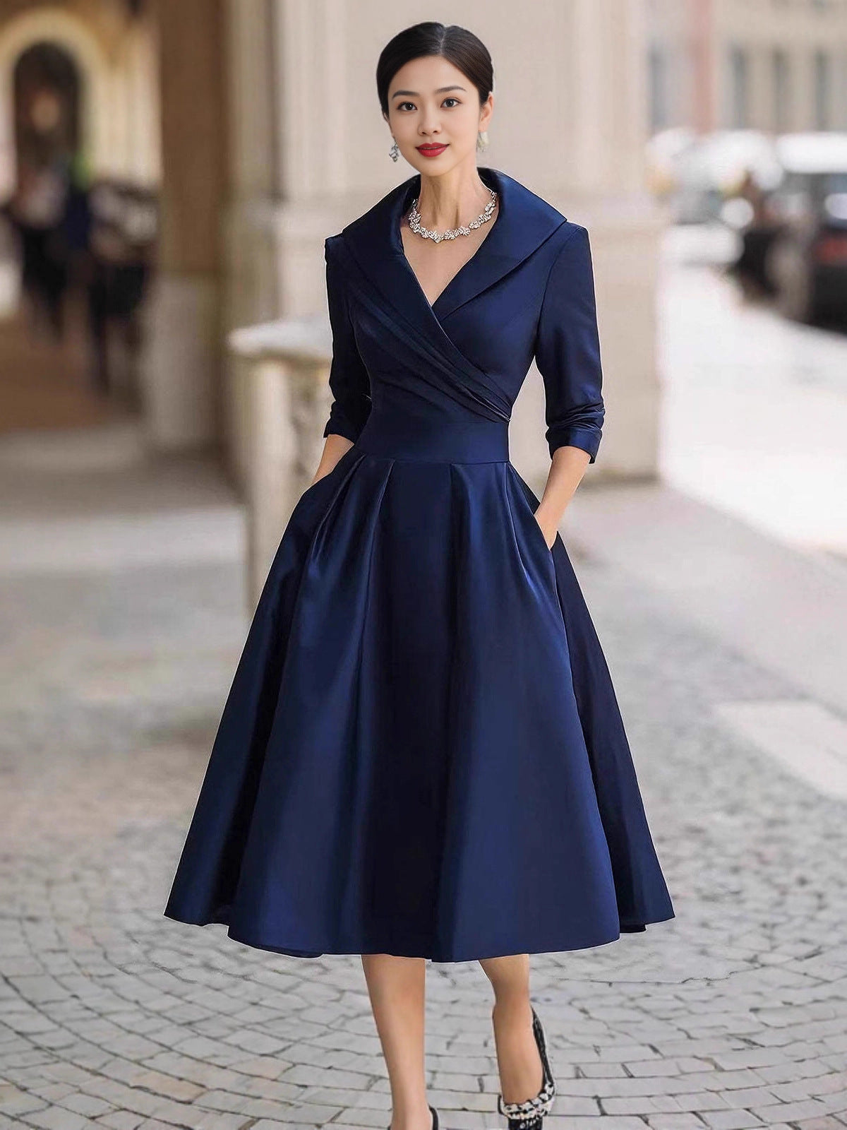 2025 New European and American Women's Clothing Amazon Xiyin Independent Website Elegant Formal Waist-Cinching Slimming Dress