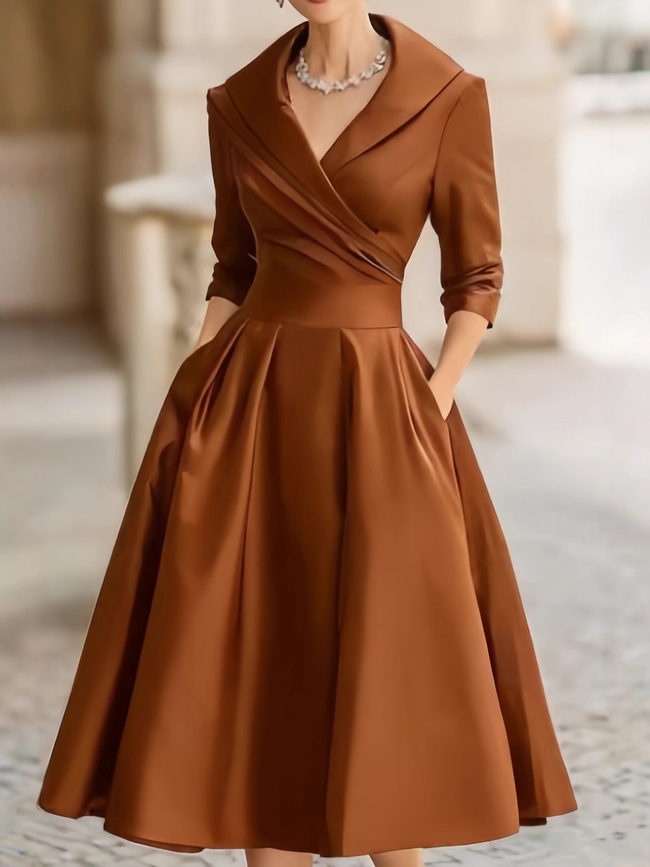 2025 New European and American Women's Clothing Amazon Xiyin Independent Website Elegant Formal Waist-Cinching Slimming Dress