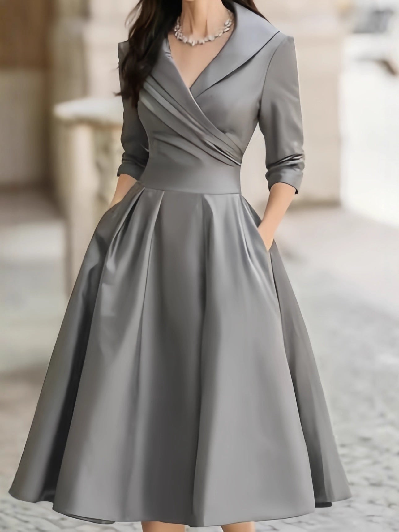 2025 New European and American Women's Clothing Amazon Xiyin Independent Website Elegant Formal Waist-Cinching Slimming Dress