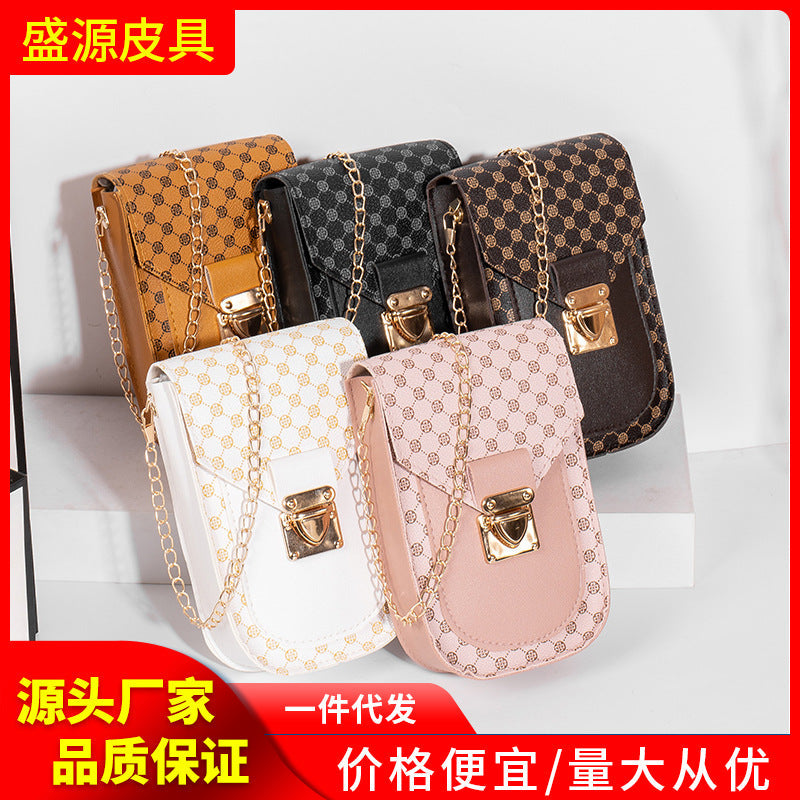 Retro Style Geometric Printed Mobile Phone Bag Trendy 2023 Fashion Women's Shoulder Crossbody Bag Distinctive Chain Bag One Piece Hair