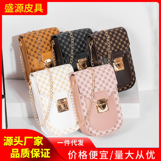 Retro Style Geometric Printed Mobile Phone Bag Trendy 2023 Fashion Women's Shoulder Crossbody Bag Distinctive Chain Bag One Piece Hair