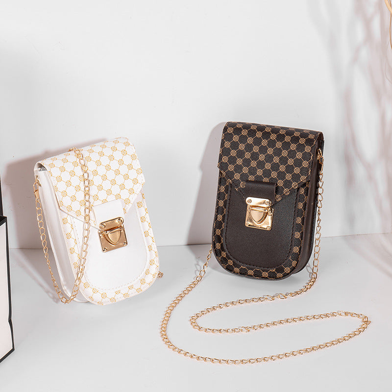 Retro Style Geometric Printed Mobile Phone Bag Trendy 2023 Fashion Women's Shoulder Crossbody Bag Distinctive Chain Bag One Piece Hair
