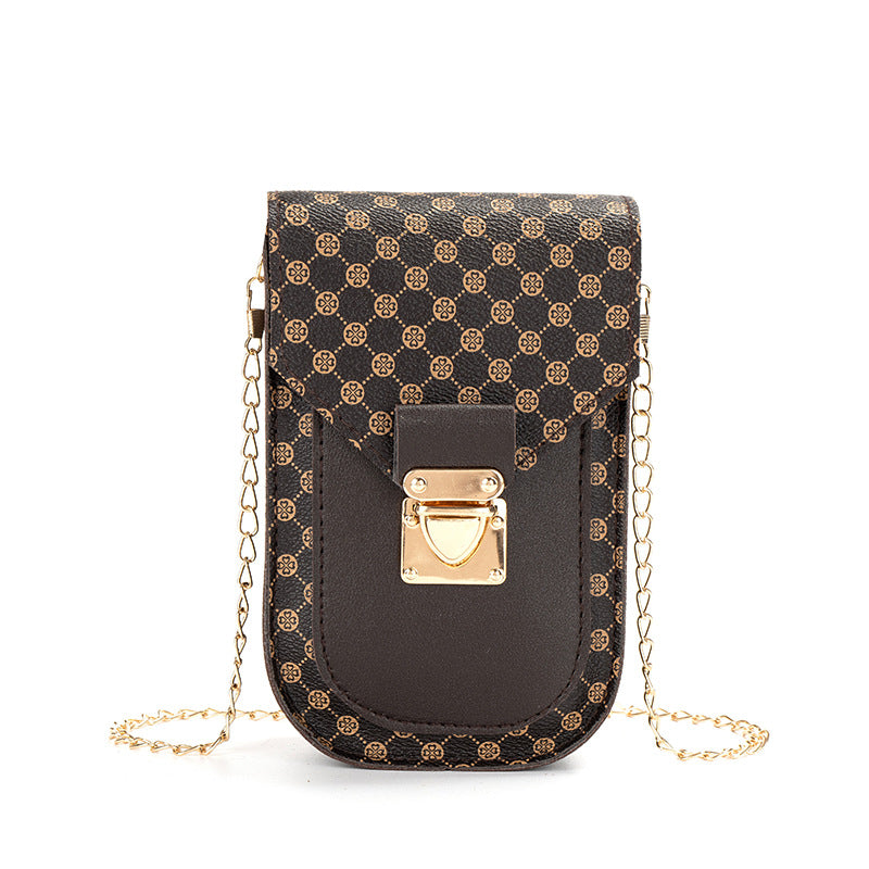 Retro Style Geometric Printed Mobile Phone Bag Trendy 2023 Fashion Women's Shoulder Crossbody Bag Distinctive Chain Bag One Piece Hair