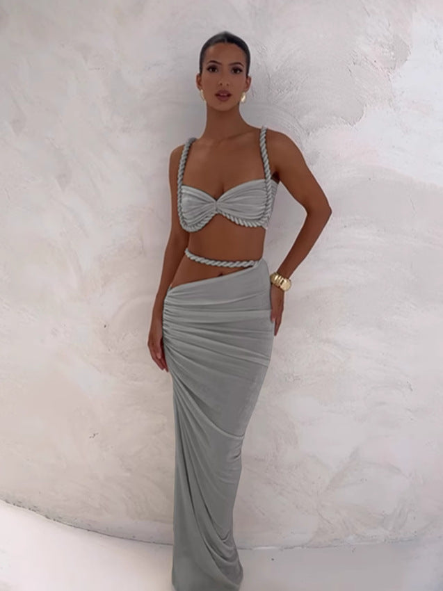 Europe and the United States wholesale women's clothing 2025 spring new sexy solid color backless small camisole vest hip skirt suit