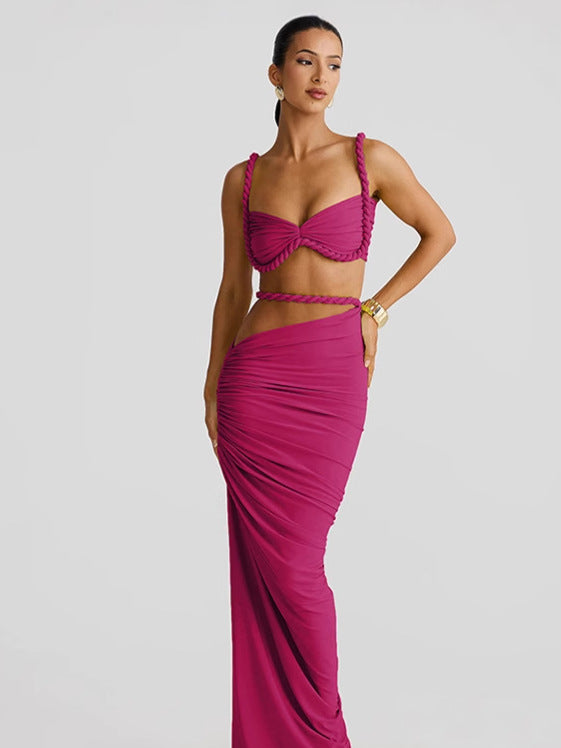 Europe and the United States wholesale women's clothing 2025 spring new sexy solid color backless small camisole vest hip skirt suit