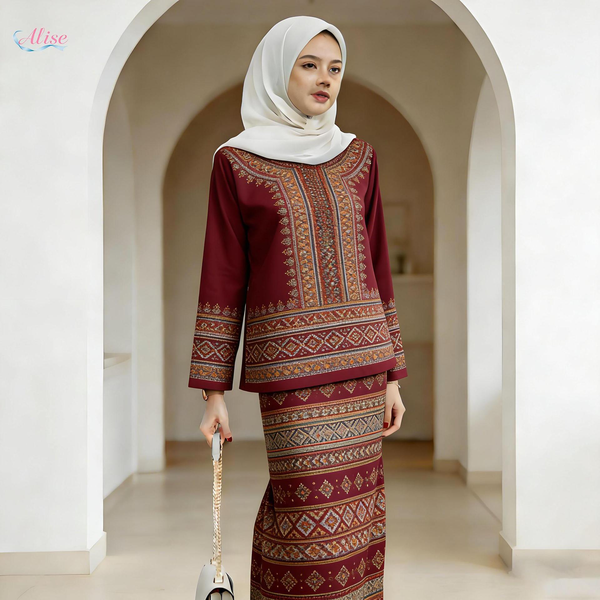 2026 Cross-Border Amazon Independent Station Popular Fashion Long Skirt Temperament Two-Piece Suit Malay Floral Suit