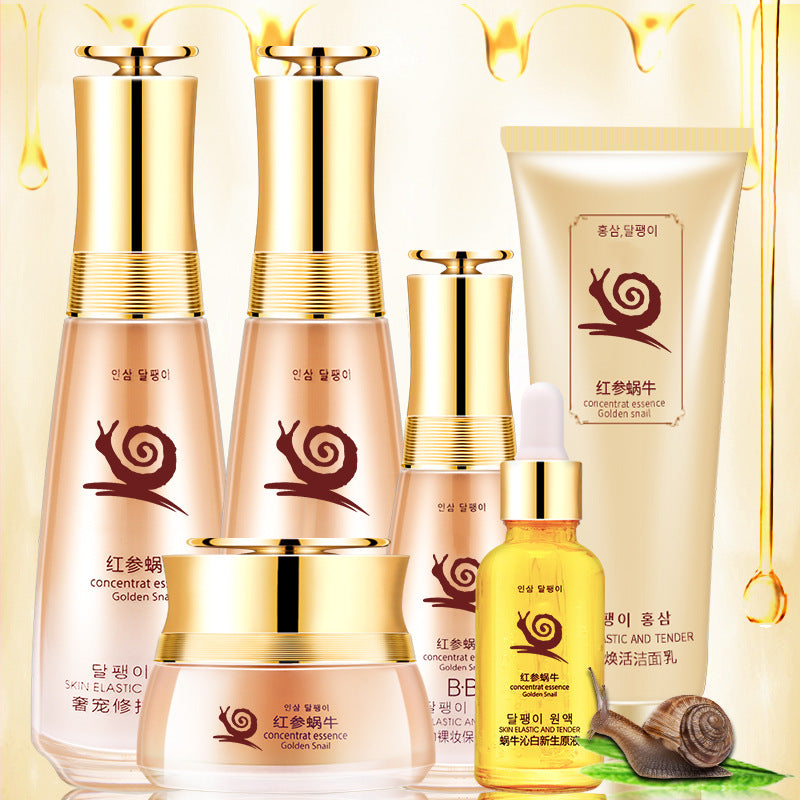 Ginseng Snail Hydrating Skin Care Product Set Women's Beauty Salon Cosmetics Set Six-Piece Set to Brighten