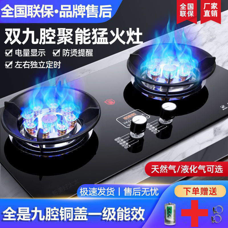 Gas Stove Double Stove Energy-Saving Fierce Fire Table Embedded Dual-Purpose Natural Gas Liquefied Gas Bilateral Timing Household