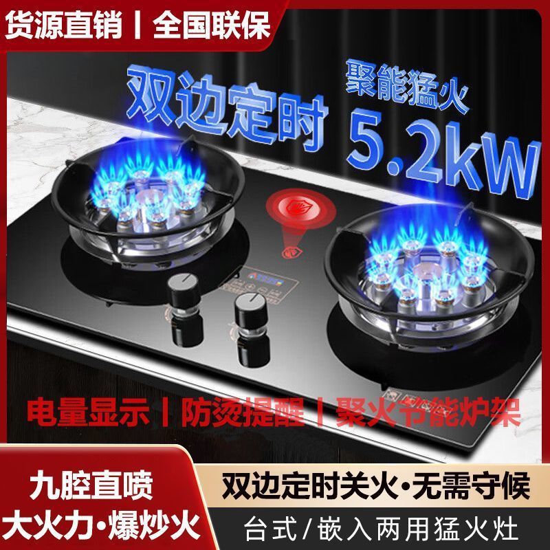 Gas Stove Double Stove Energy-Saving Fierce Fire Table Embedded Dual-Purpose Natural Gas Liquefied Gas Bilateral Timing Household