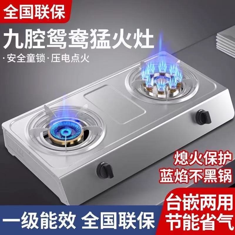 Desktop Gas Stove Double Stove Household Gas Stove Rental Stainless Steel Fierce Fire Natural Gas Stove Liquefied Gas Stove