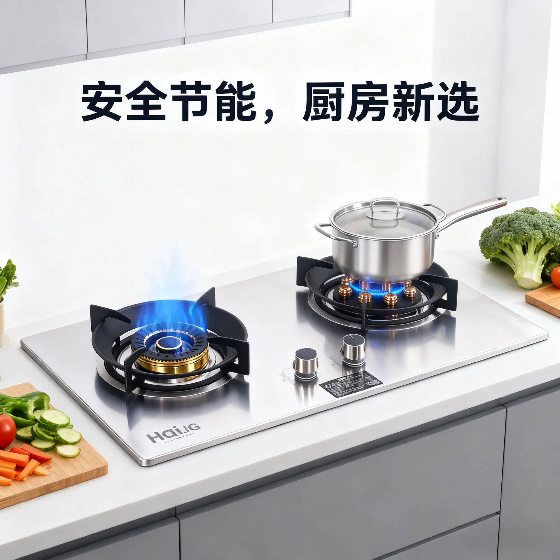 Factory Direct Supply Household Stainless Steel Double Gas Stove, Fierce Fire Yin-Yang Double Stove, Flameout Protection Natural Gas Liquefied Gas