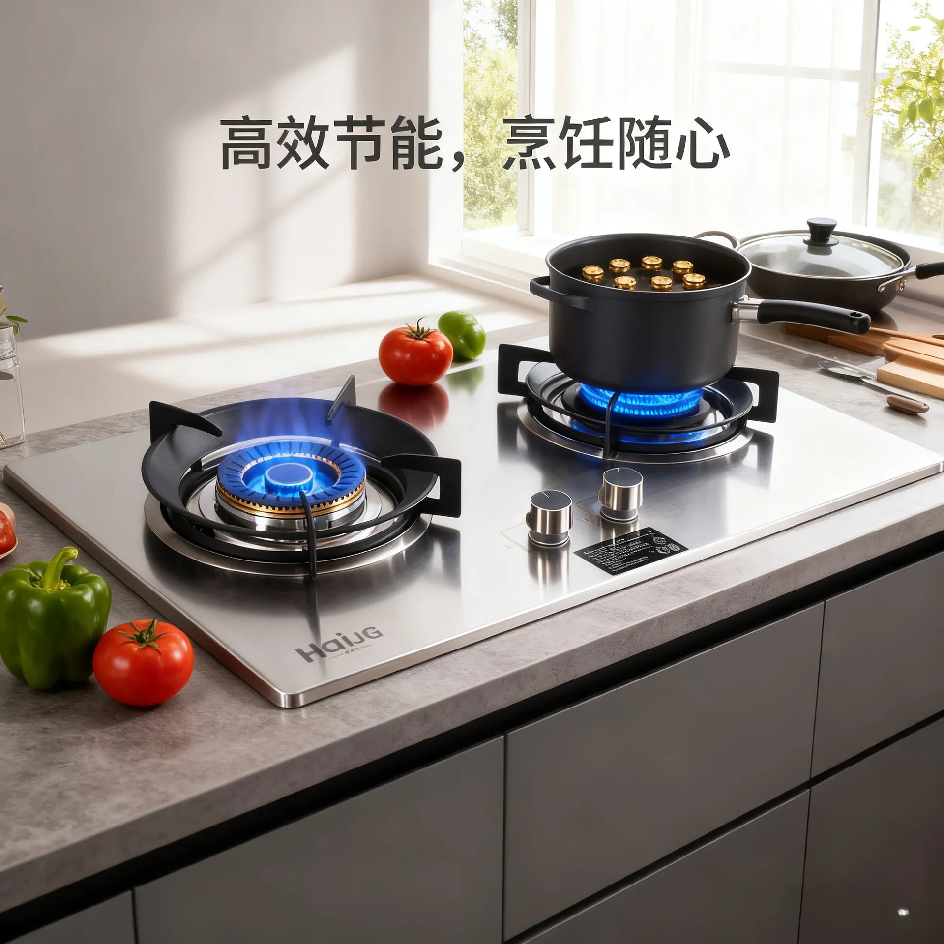 Factory Direct Supply Household Stainless Steel Double Gas Stove, Fierce Fire Yin-Yang Double Stove, Flameout Protection Natural Gas Liquefied Gas
