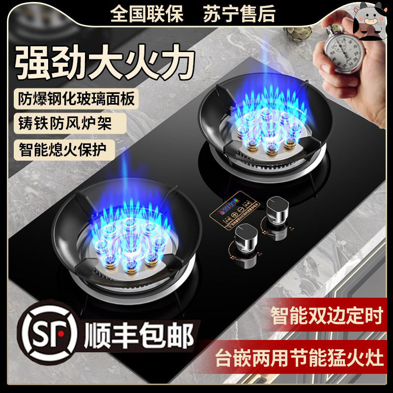 Gas Stove Double Stove Household Desktop Liquefied Gas Gas Stove Natural Gas Embedded Energy-Saving Fierce Fire Gas Stove