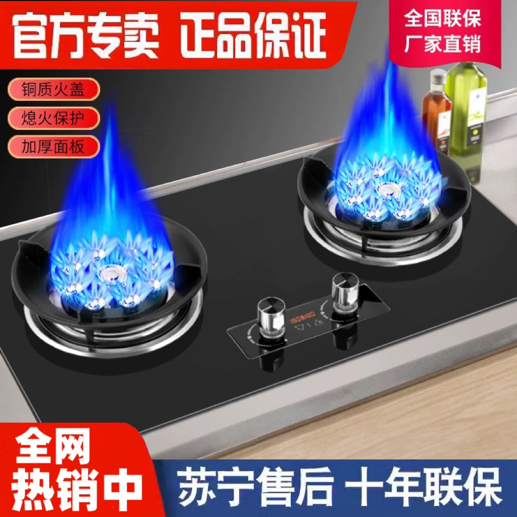 Gas Stove Double Stove Household Gas Stove Natural Gas LPG Embedded Desktop Fierce Stove Stove Timing New Style