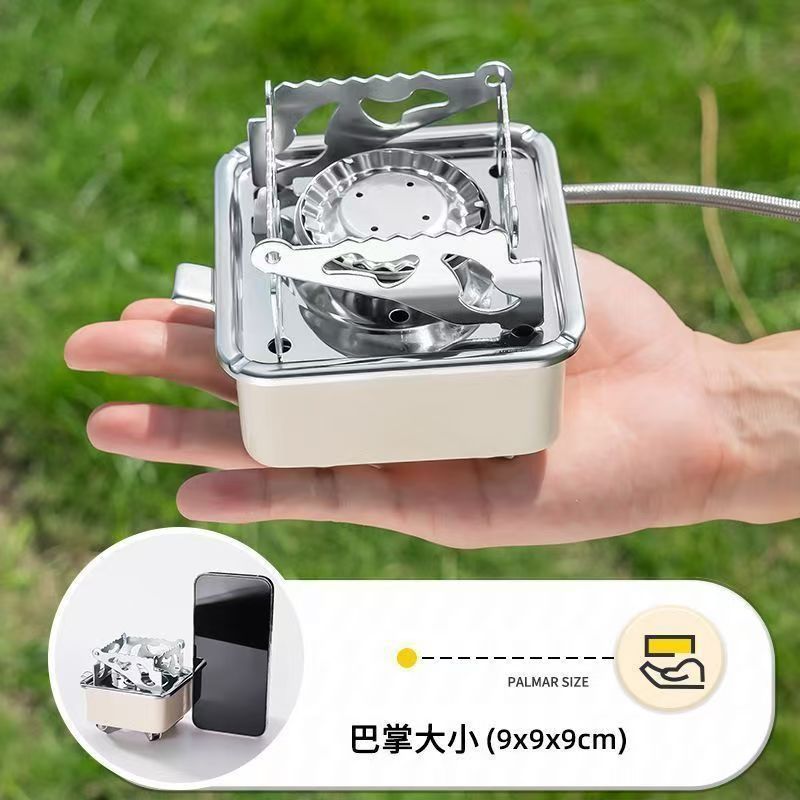 Outdoor Mini Small Square Stove Gas Stove Portable Folding Cassette Stove Camping Stove Cooking Utensils Butane Gas