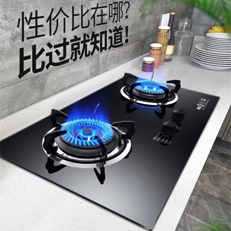 Household Gas Stove Double Stove Embedded Dual-Purpose Tempered Glass Pulse Ignition Thermocouple with Flameout Fierce Fire Gas Stove