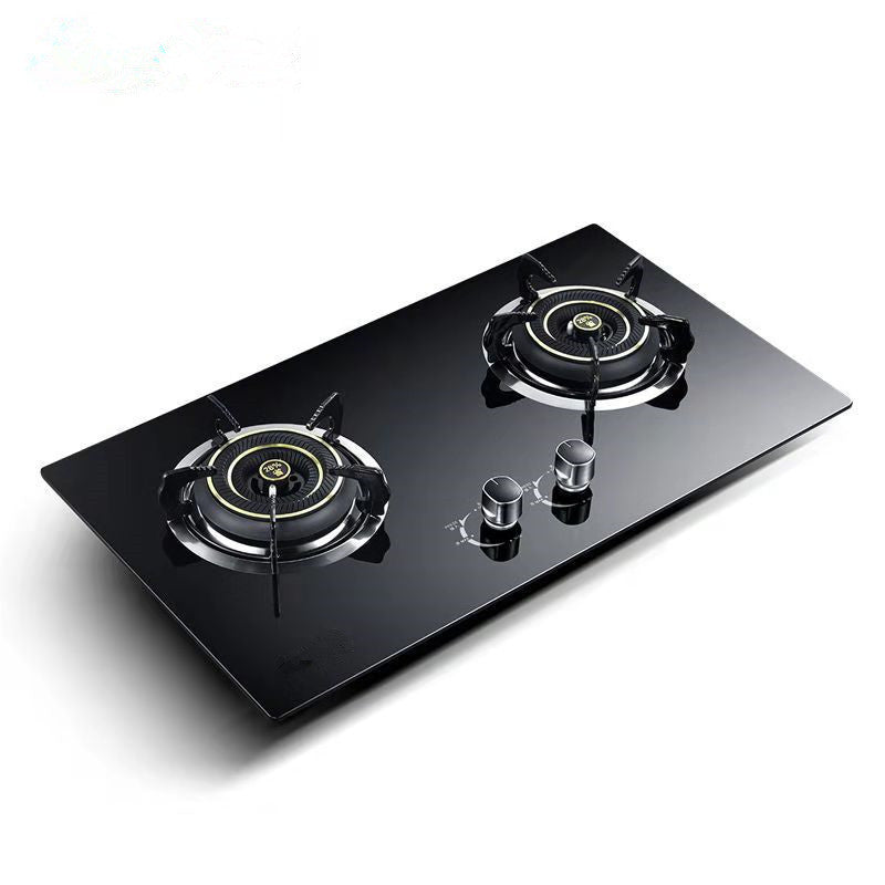 Household Gas Stove Double Stove Embedded Dual-Purpose Tempered Glass Pulse Ignition Thermocouple with Flameout Fierce Fire Gas Stove