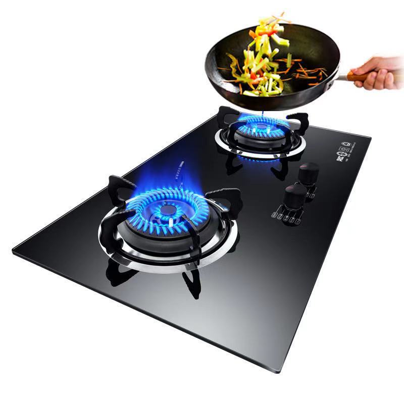 Household Gas Stove Double Stove Embedded Dual-Purpose Tempered Glass Pulse Ignition Thermocouple with Flameout Fierce Fire Gas Stove