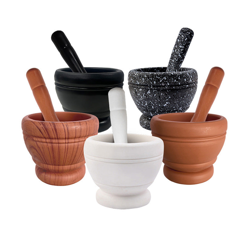 Imitation Wood Garlic Press Kitchen Garlic Mortar Pepper Mortar Old-Fashioned Pestle Household Medicine Cup Garlic Masher Garlic Mortar