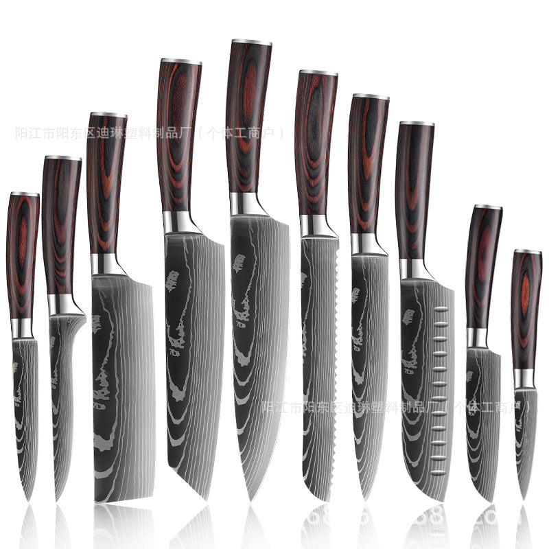 Laser Pattern Western-style Chef Knife Kitchen Knife Sande Knife Damascus Pattern Chef Knife Kitchen Knife suit
