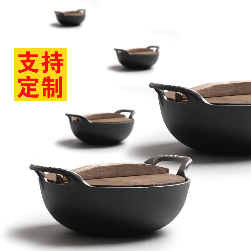 Cast Iron Ingot Pot Thickened Stew Pot Small Wok Household Uncoated Raw Iron Pot Old-fashioned Soup Pot Universal for Induction Cooker
