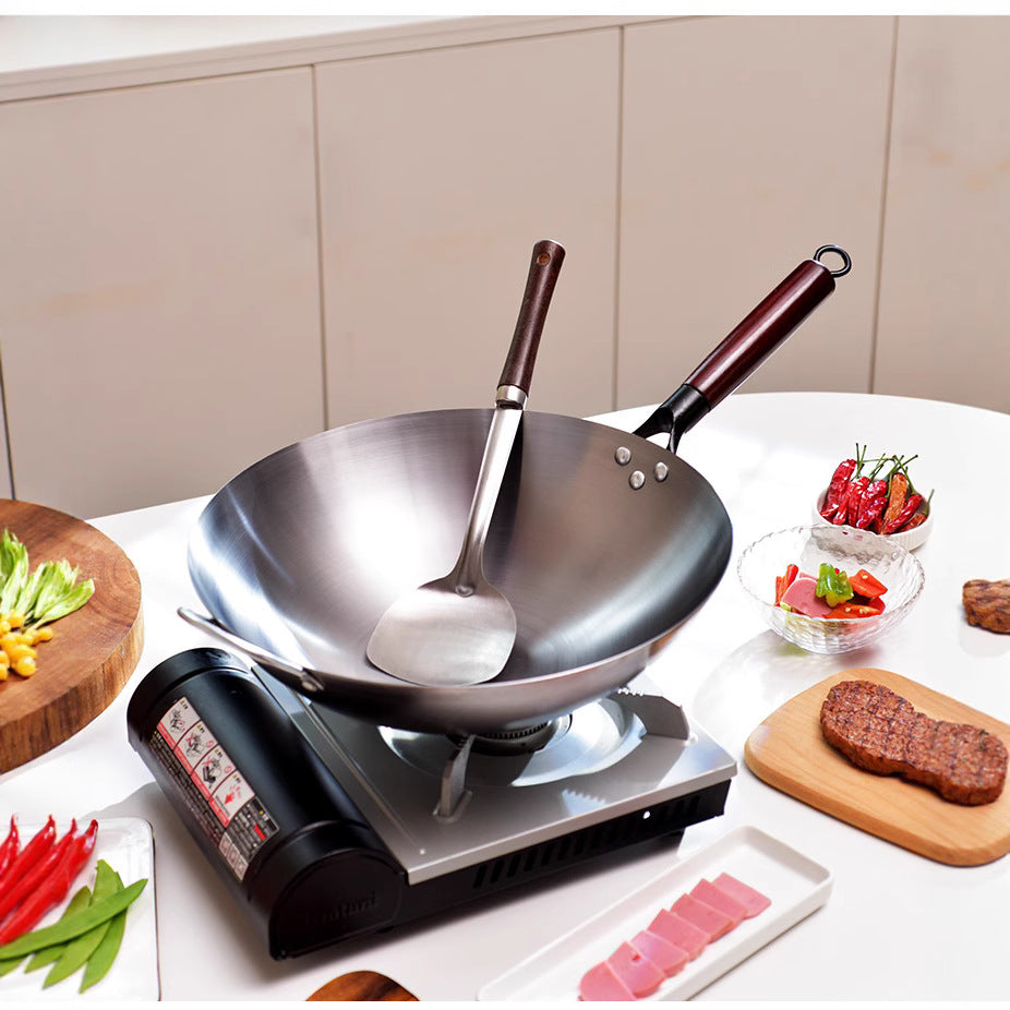 Iron Pot Is Not Easy to Stick, Old-Fashioned Uncoated Wok, Household Gas Stove, Commercial Street Stall, Outdoor Wrought Iron Grilled Blue Pot
