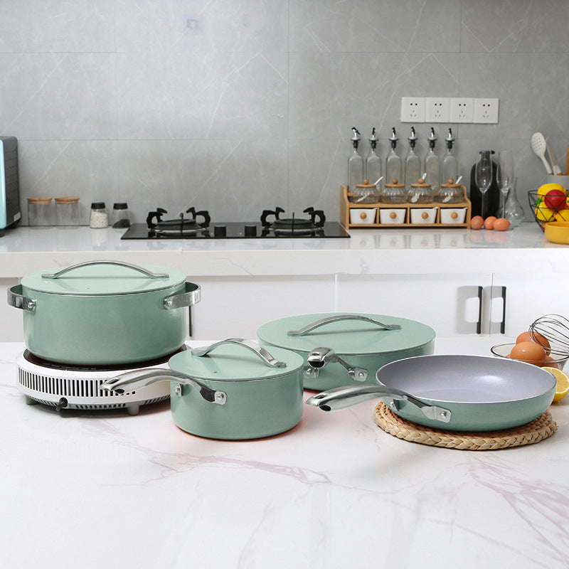 Aluminum Pot Ceramic Non-Stick Pot Wok Frying Pan Milk Pot Holiday Gift Seven-Piece Set Pot