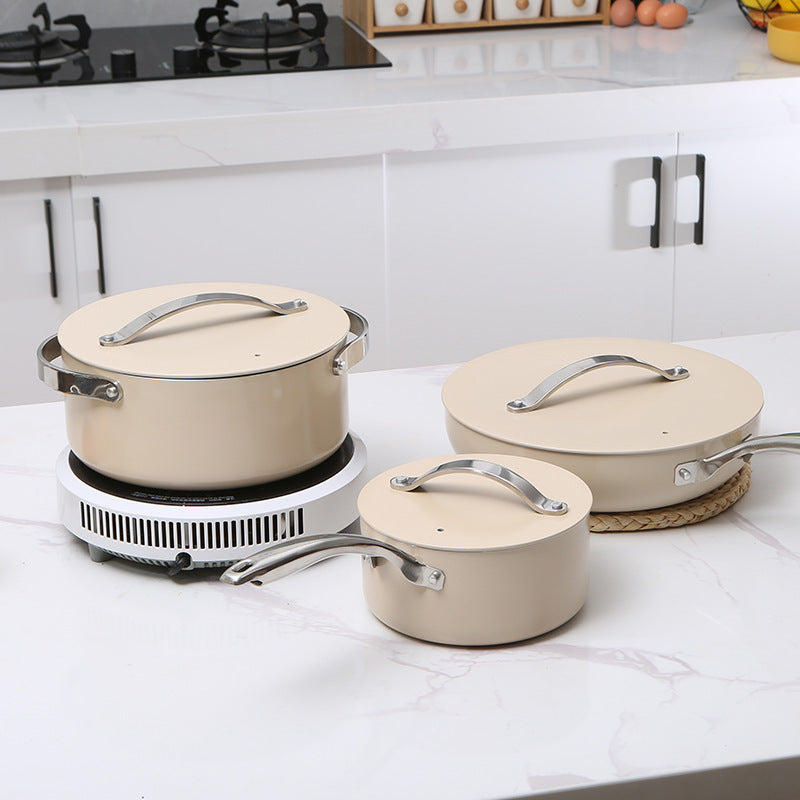 Aluminum Pot Ceramic Non-Stick Pot Wok Frying Pan Milk Pot Holiday Gift Seven-Piece Set Pot