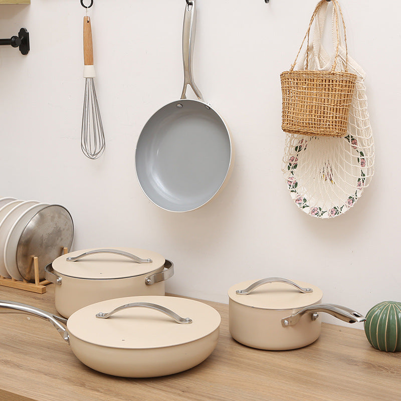 Aluminum Pot Ceramic Non-Stick Pot Wok Frying Pan Milk Pot Holiday Gift Seven-Piece Set Pot