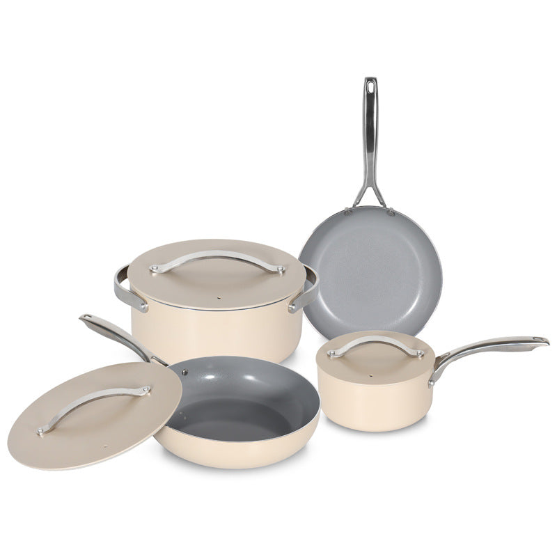 Aluminum Pot Ceramic Non-Stick Pot Wok Frying Pan Milk Pot Holiday Gift Seven-Piece Set Pot