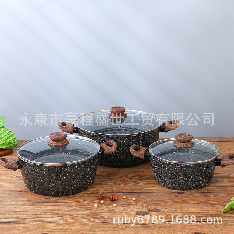 Granite Maifan Stone Non-Stick Cookware Set Open Flame Induction Double Bottom Dishwasher Pfoa Free