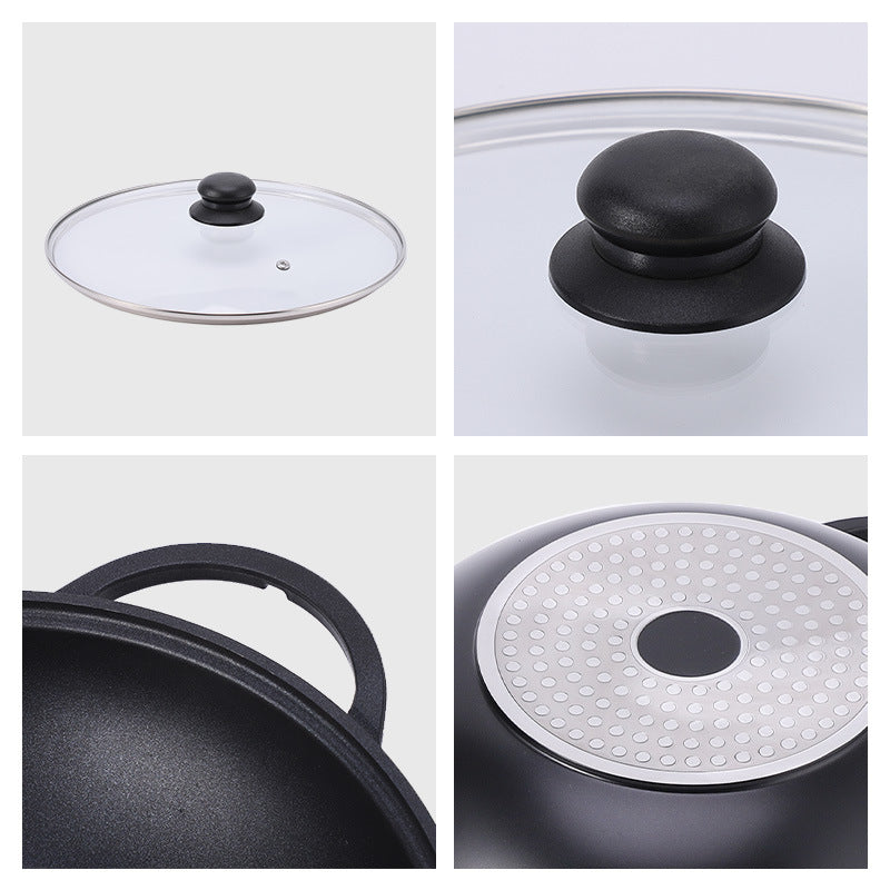 Household Double-Bottomed Aluminum Alloy Double-Ear Wok Gas Induction Cooker Non-Stick Pot Soup Pot Restaurant Pot Dry Pot Stew Pot