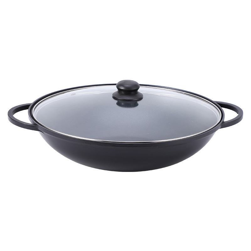 Household Double-Bottomed Aluminum Alloy Double-Ear Wok Gas Induction Cooker Non-Stick Pot Soup Pot Restaurant Pot Dry Pot Stew Pot