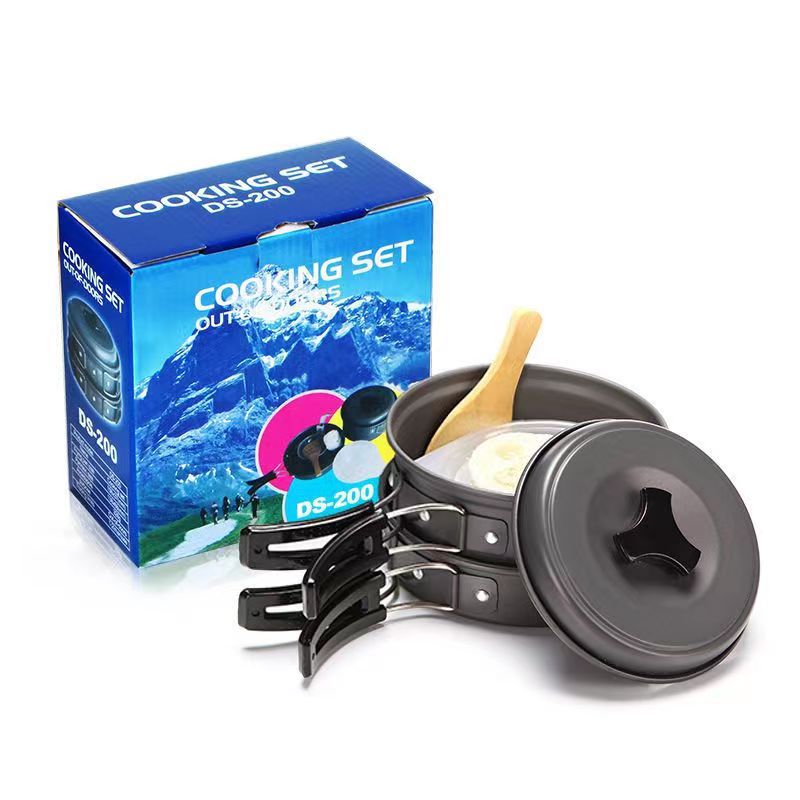 Factory wholesale DS200 set of pots for 1-2 people outdoor camping oxidized aluminum picnic Pot cookware combination