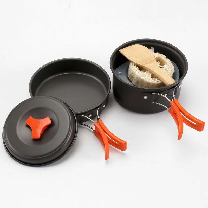 Factory wholesale DS200 set of pots for 1-2 people outdoor camping oxidized aluminum picnic Pot cookware combination