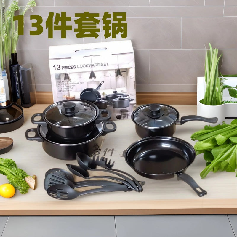 Hot Foreign Trade 13-piece Set of Cookware Cross-border Gift Cookware Shovel Non-stick Soup Pot Milk Pan Frying Pan suit Cookware