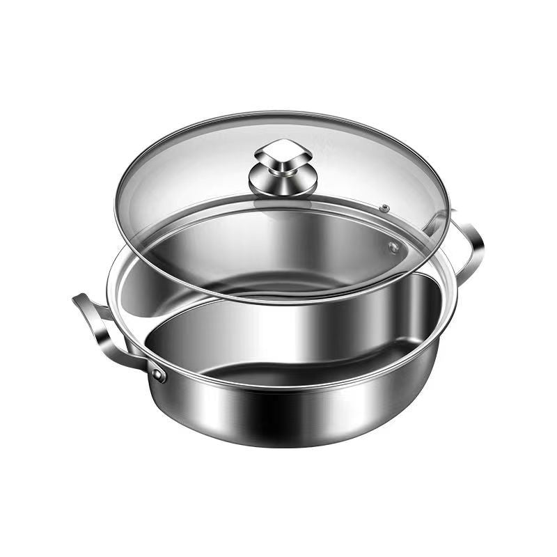 Thickened Stainless Steel One-Piece Dual-Handle Hot Pot with Compartments for Commercial Use, Suitable for Home Use and Induction Cookers