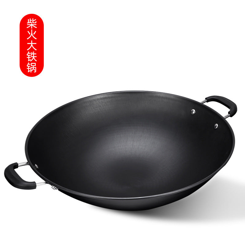 Refined Iron Real Stainless Double-ear Wok Chef Hotel Commercial Round Bottom Non-stick Stew Pot Uncoated Wood Stove Large Iron Pot