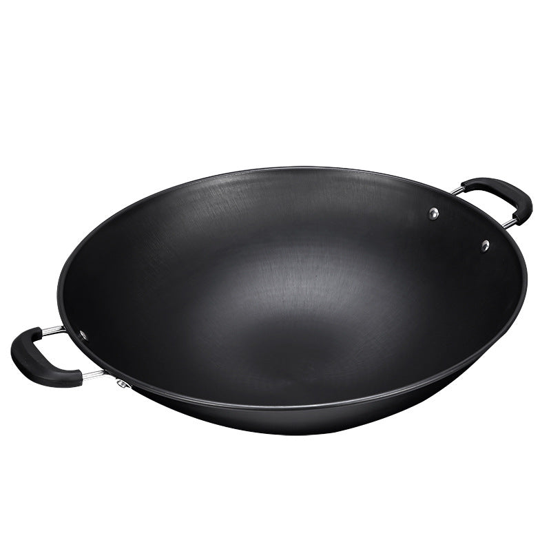 Refined Iron Real Stainless Double-ear Wok Chef Hotel Commercial Round Bottom Non-stick Stew Pot Uncoated Wood Stove Large Iron Pot
