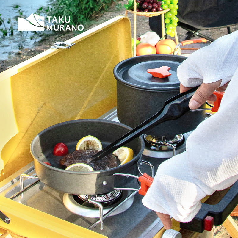Tuocun Outdoor Camping Supplies Picnic Cooker Cookware Cookware Field Stove Kettle Orange Handle Portable Set Pot