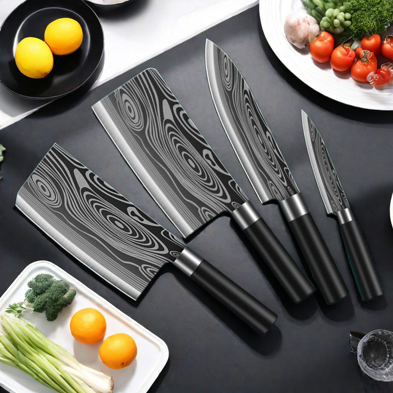 Cross-Border Stainless Steel Kitchen Knife Damascus Chef Knife Complete Set Kitchen Household Fruit Knife Retro Style